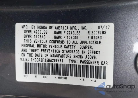 2017 Honda Accord Lx from USA, damaged, VIN 1HGCR2F35HA266461